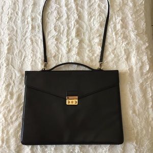 Harrods All Leather Attaché Briefcase Messenger Black